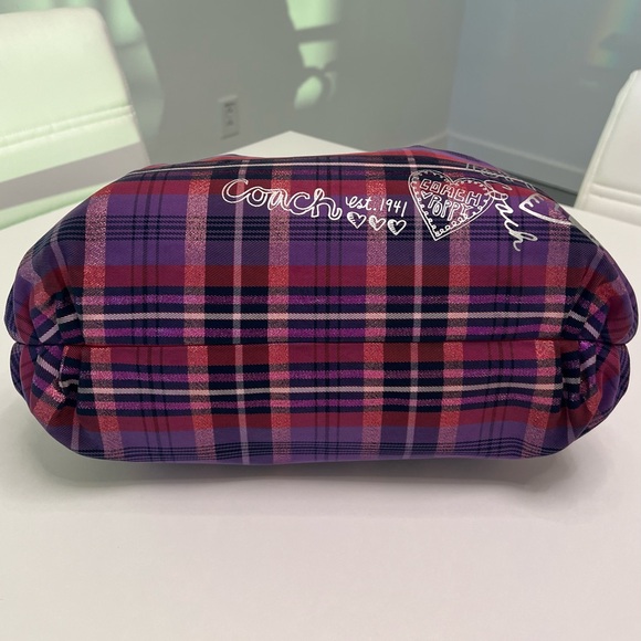 Coach Y2K Poppy Collection Tartan Canvas Purple Plaid Graffiti Tote/Shoulder Bag - Picture 11 of 16
